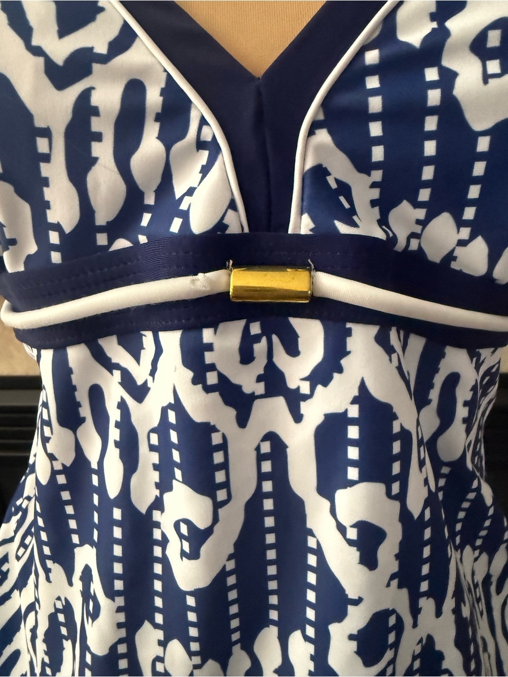 Navy & White Printed Tankini Swim Set Size Large Gold Accent - Picture 2 of 5